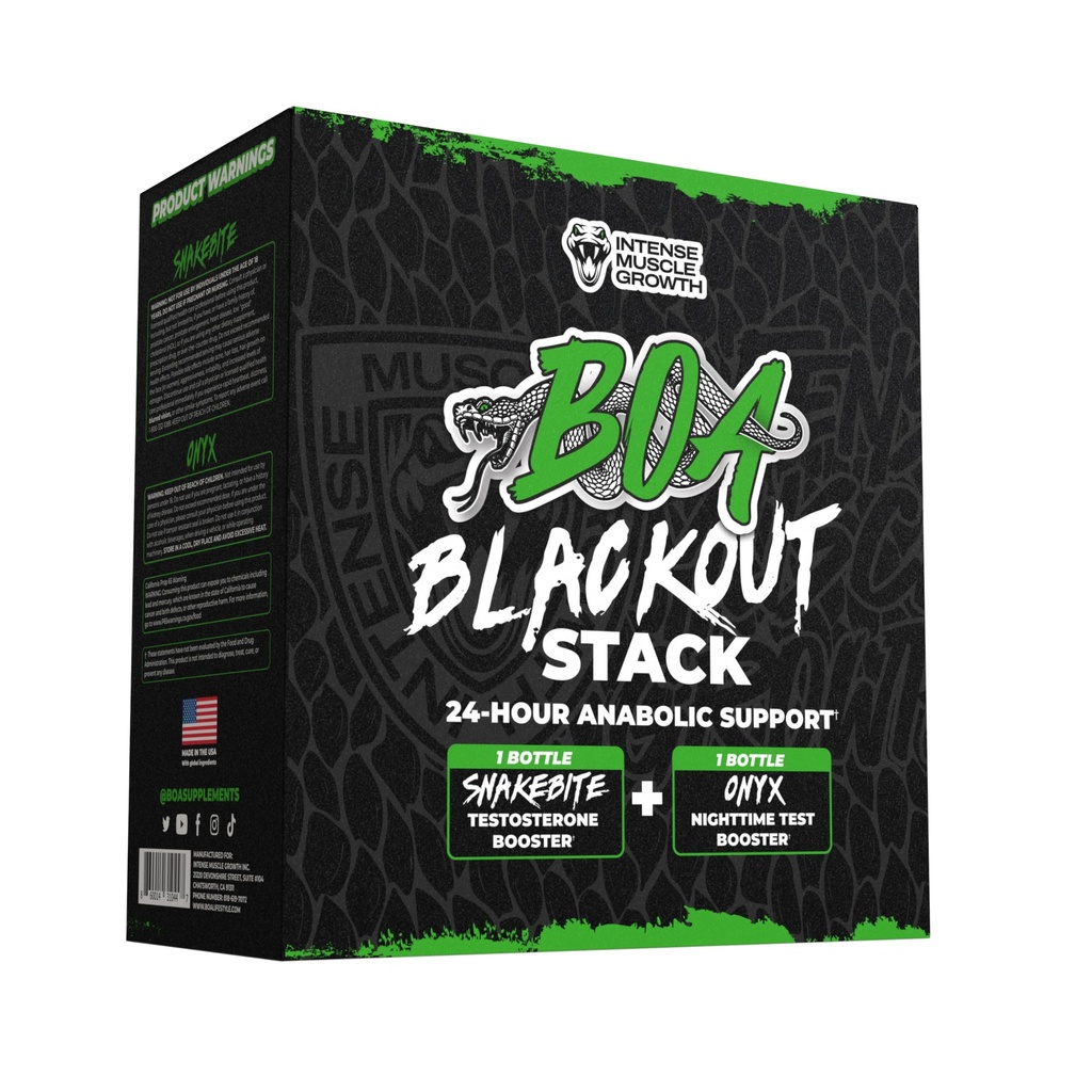 BOA Blackout Stack Testosterone Booster Combo | Day & Night Performance Formula | Snakebite Test Booster + Onyx Nighttime Blend | Muscle, Strength & Recovery | 2 Bottle Stack