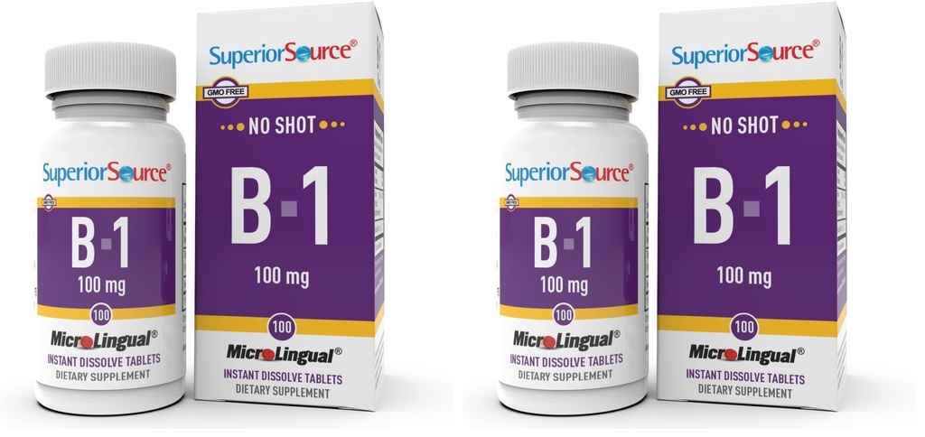 Superior Source B-1 100 mg - Vitamin B Supplement Supports Healthy Energy & Growth - Nervous & Digestive System Support Formula with Thiamin - 100 Sublingual Dissolving Tablets (Pack of 2)