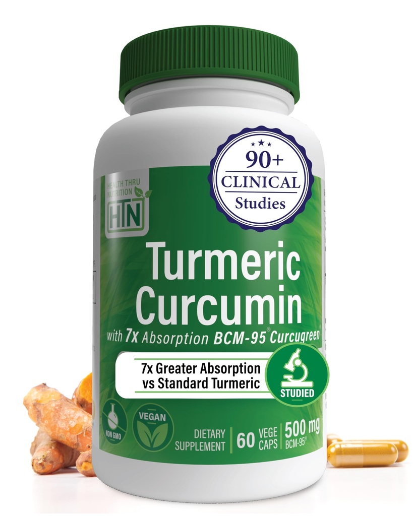 Health Thru Nutrition Turmeric Curcumin Complex 500mg Supplement | as BCM-95 Curcugreen Clinically Studied | Vegan Certified (Pack of 60)