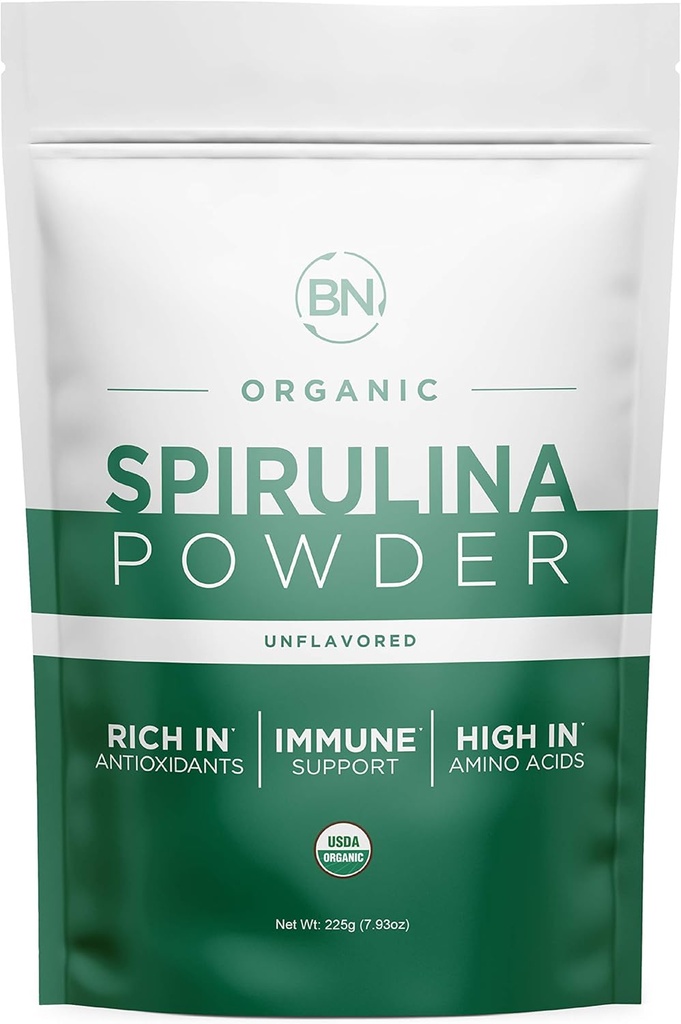 Spirulina Powder Organic 225g - 64 Servings 3.5g Serving Size - USDA Certified - RAW Nutrient Dense Над 70% Протеин на Сервиз - чист Източник Веган протеин - Суперхрани