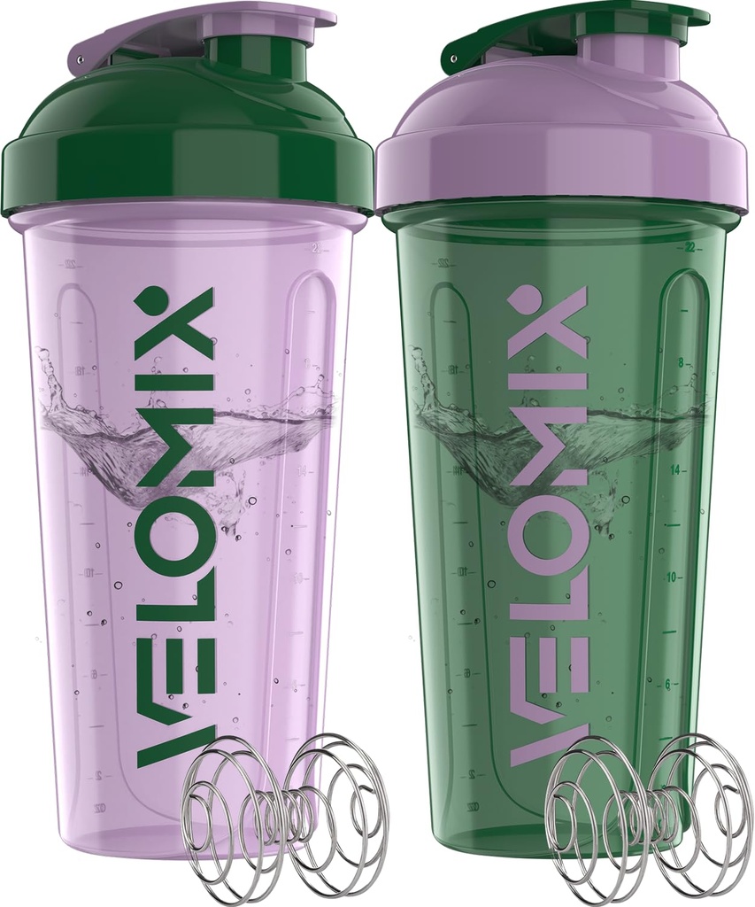 VELOMIX -2 Pack- 28 oz Protein Shaker Bottles for Protein Mixes - 2x Wire Whisk | Leak Proof Shaker Cups for Protein Shakes and Pre Workout | Protein Shaker Bottle Pack (B3) Flower Set