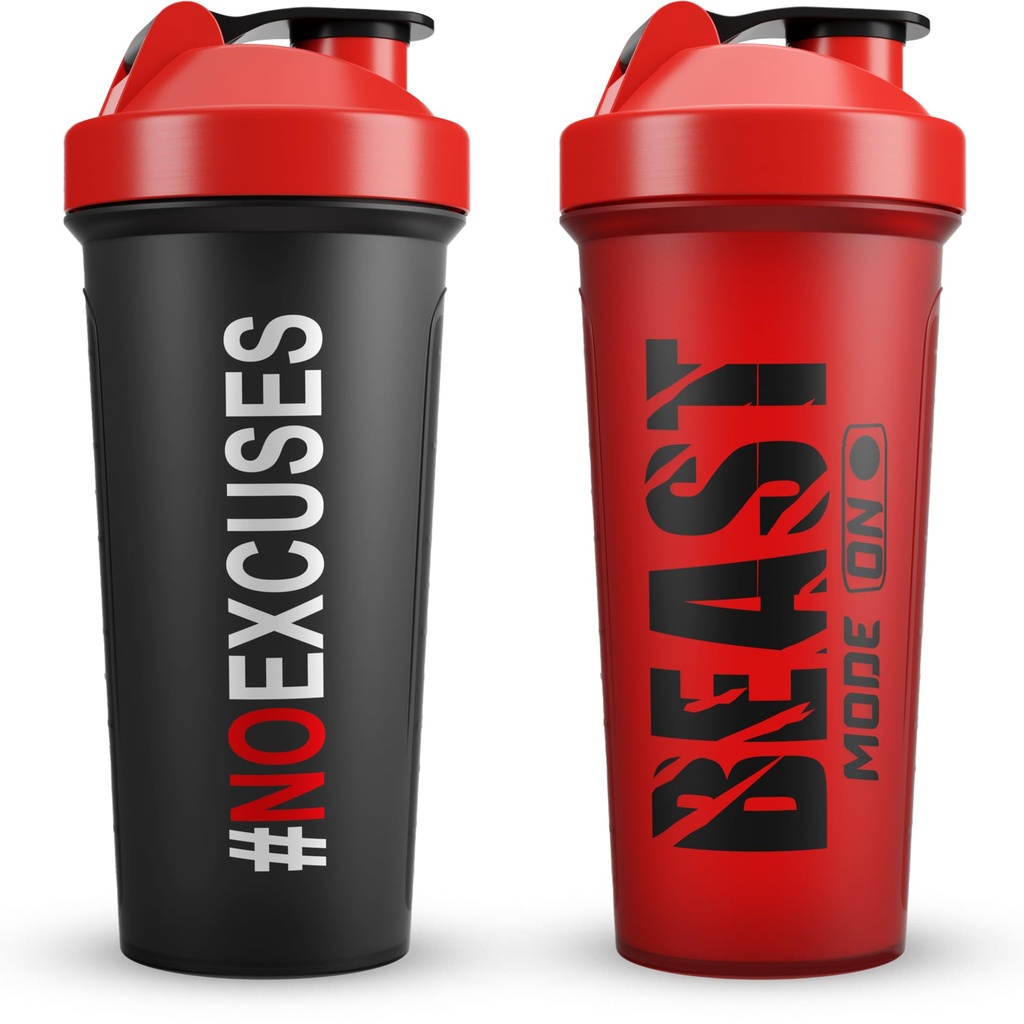Jeela Sports 2 Pack Protein Shaker Bottles, 24 Oz, Leakproof, BPA-Free, Dishwasher Safe, Plastic, Ideal for Workouts, Gym, Smoothies
