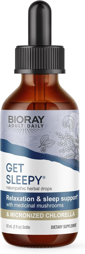 BIORAY Daily Get Sleepy - 2 fl oz - Relaxation & Rest Support - Tibbi Mushrooms & Micronized Chlorella - Non-GMO, Vegan, Gluten Pulsuz - Approx. 30 Xidmət