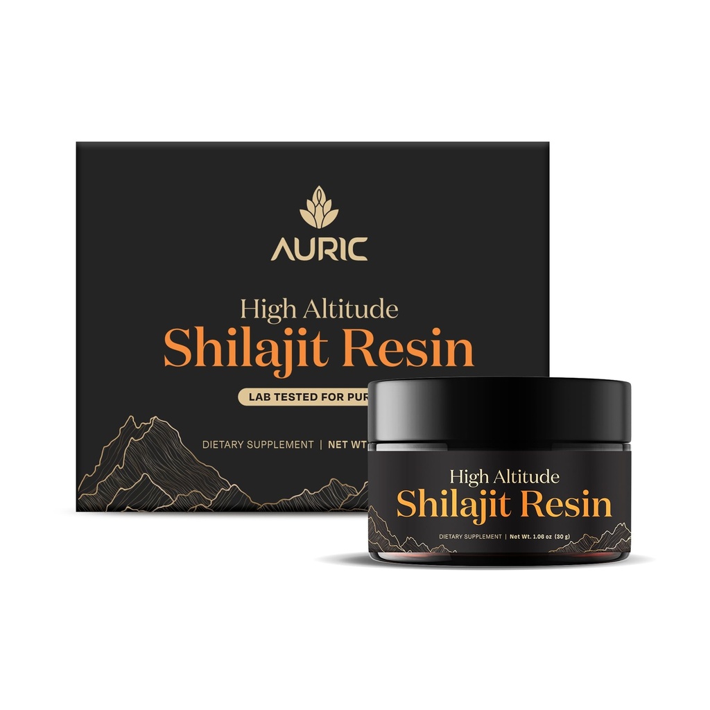 Auric Lab Certified High Altitude Shilajit/Shilajeet Resin 30g | 75% Fulvic Acid + Humic Acid |80+ Trace Minerals, Real Brass Spoon and Shilajit Rock with Every Order