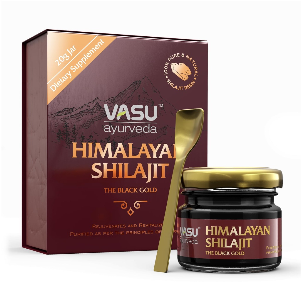Vasu Ayurveda Himalayan Shilajit Resin 400mg – Lab Tested Natural Energy Booster with Fulvic Acid & 85+ Trace Minerals – Pure Shilajit for Men & Women – 50 Days Supply for Strength & Stamina (1-Pack)
