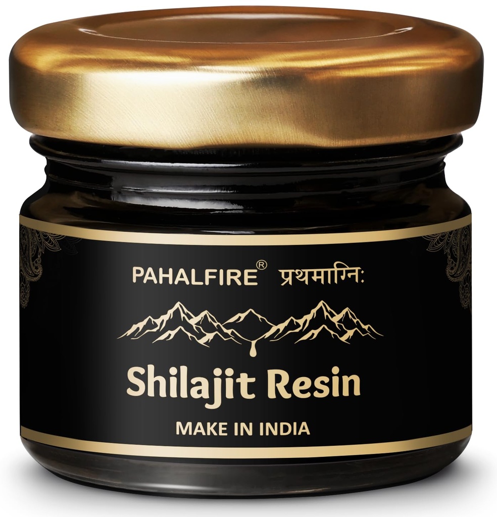 Pure Himalayan Shilajit Resin Gold Grade Glass Jar with Spoon 85% Fulvic Acid Natural Energy & Stamina Booster Authentic Himalayan Source 40gm