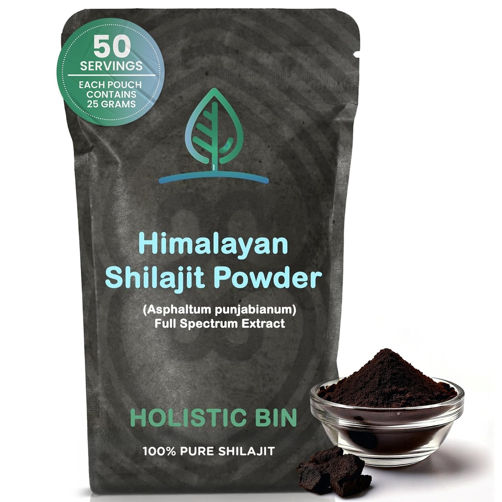 Holistic Bin Raw Himalayan Shilajit Powder - Shilajit Extract (Asphaltum Punjabianum) - No Fillers, Rich in Fulvic Acid & Trace Minerals - Premium Supplement for Energy & Wellness - 25 Servings