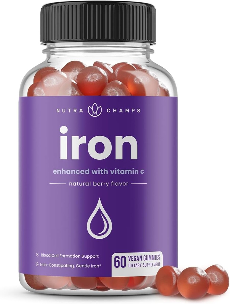 NutraCamps Iron Gaquets de Ferro amb Vitamina C - 20mg, Implementació de Formatació de cel· la de sang, 60 Vegan Grudes per la defícia de Ferro i Aemia, Energia, Focus, Imune Boond