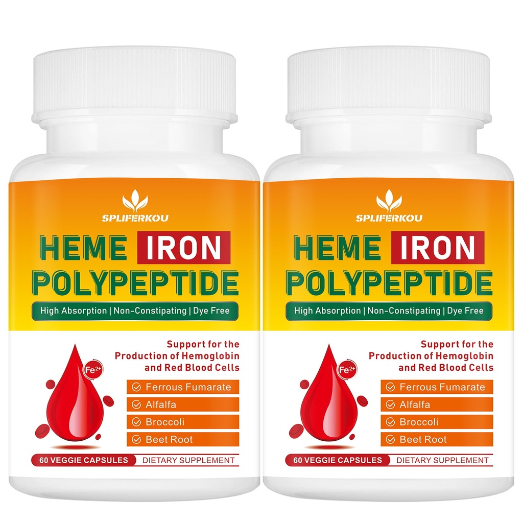 Heme Iron Supplement Vegan Easy to Absorb Vegan 120 Caps | Complete Iron Supplement for Women and Men, Iron Supplement with Folate, Vitamin C and Vitamin A Gut Friendly