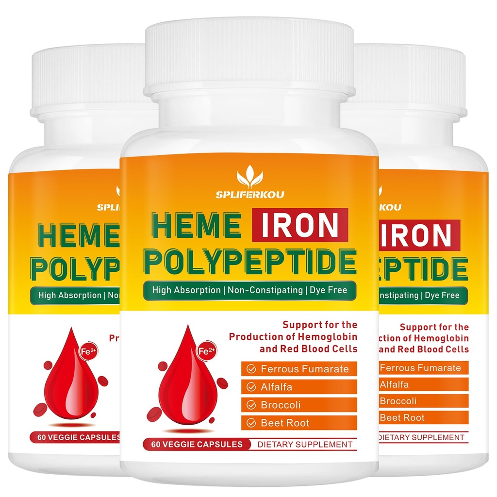 Heme Iron Supplement Vegan Easy to Absorb Vegan 180 Caps | Complete Iron Supplement for Women and Men, Iron Supplement with Folate, Vitamin C and Vitamin A Gut Friendly