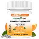 Chewable Carbonyl Iron 65mg with 270mg Vitamin C – Bariatric Friendly Tablet (Non-Gummy), Sugar-Free Orange Flavor - Iron Supplement – 60 Tablets (60 Day Supply)