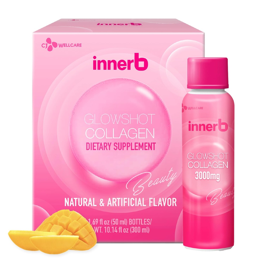 CJwellcare Innerb Glowshot Collagen (10.1 fl oz, 6 Servings) - Marine Liquid Collagen for Women, 3,000mg Collagen Peptides, Collagen Shots for High Absorption, Hair, Skin & Nails Supplement