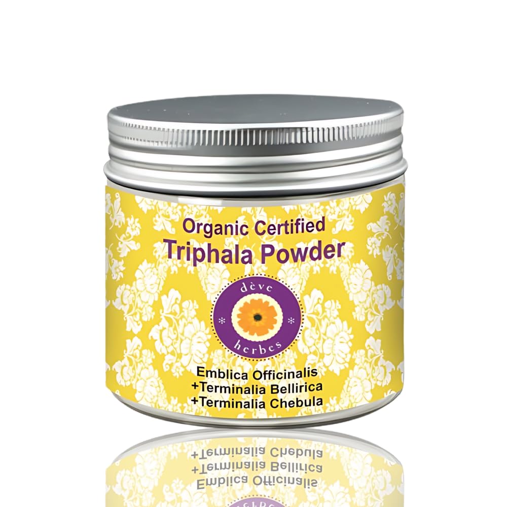 Deve Herbes Pure Triphla Powder (Emblica officinalis) + (Terminalia belerica) + (Terminalia chebula) Organic Certified Natural Therapeutic Grade 200gm, (7.05oz)