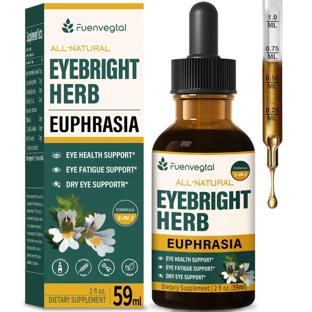 Eyebright Herb Drops for Eye Health, Eye Fatigue & Dry Eye Support Herbal Supplements W/Euphrasia officinalis Bilberry Goji Leaves Blueberry Extract, Organic Eye Drops for Sight Care .2oz
