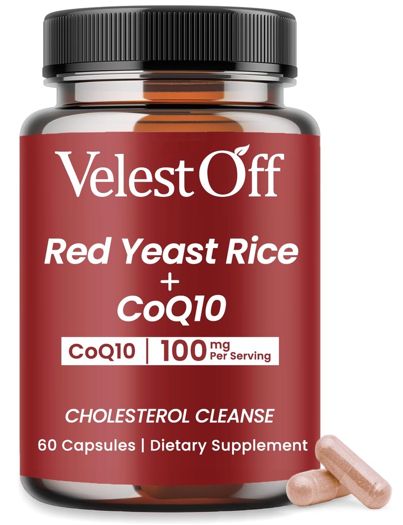 Red Yeast Rice & Coq10 Cholesterol Cleanse - Red Yeast Rice Cholesterol Cleanse | Natural | Non-GMO | Vegan 60 Capsules (1 Bottle)