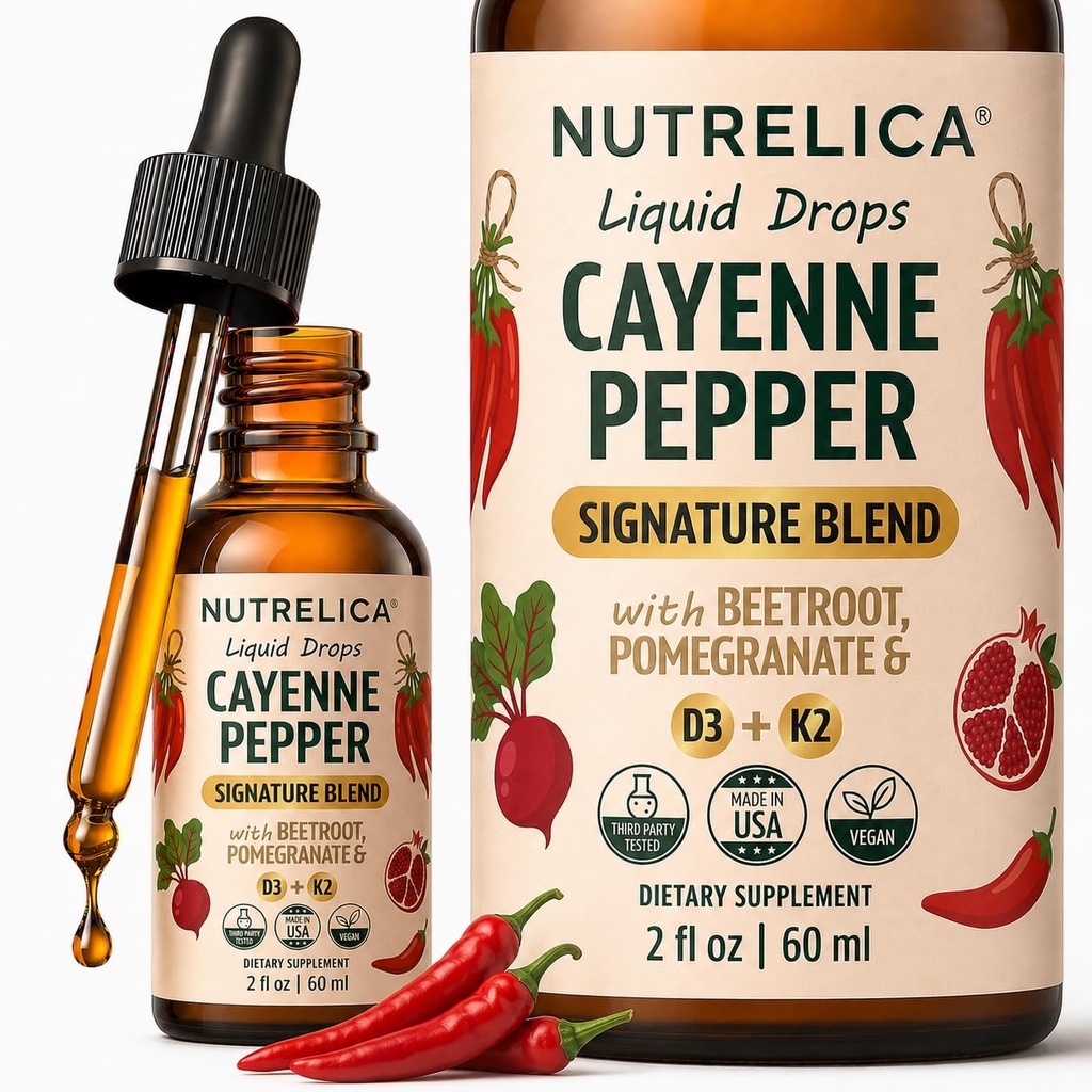 Cayenne Pepper with Beetroot, Pomegranate, Vitamin D3 & K2 – 1200mg, No Sugar, Vegan, Non-GMO