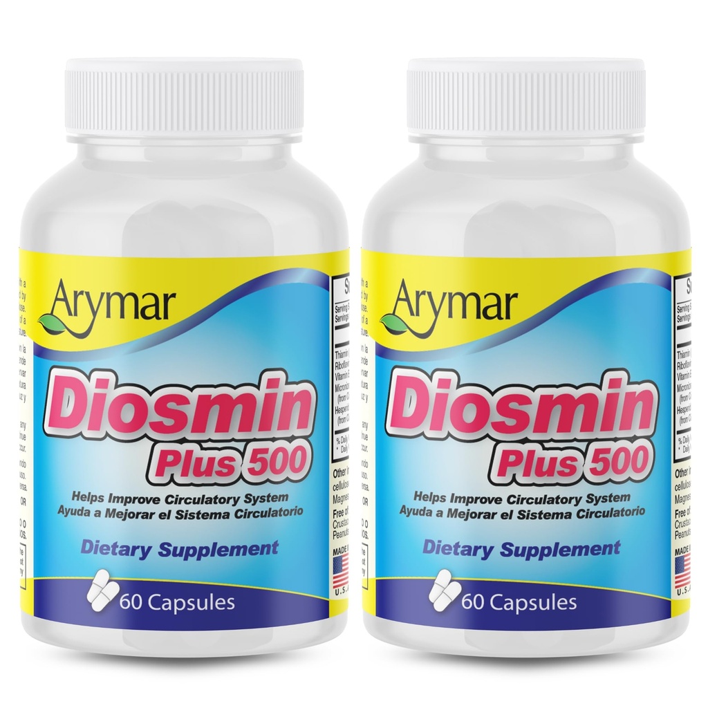 Arymar Diosmin Plus 500 with Hesperidin & B Vitamins – 60 Capsules (2-Pack)