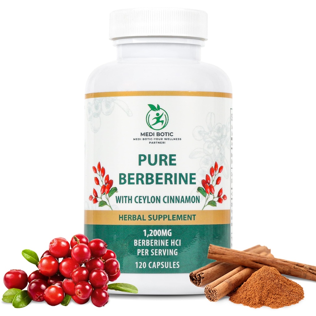 Berberine with Ceylon Cinnamon, 1200mg Berberine HCl Capsule for Energy, Normal Metabolism & Immune Support, Third Party Tested, Non-GMO & Gluten Free (120 Count)