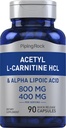 Piping Rock Acetyl L Carnitine and Alpha Lipoic Acid Capsules | 90 Count | Free Form Supplement | Non-GMO, Gluten Free