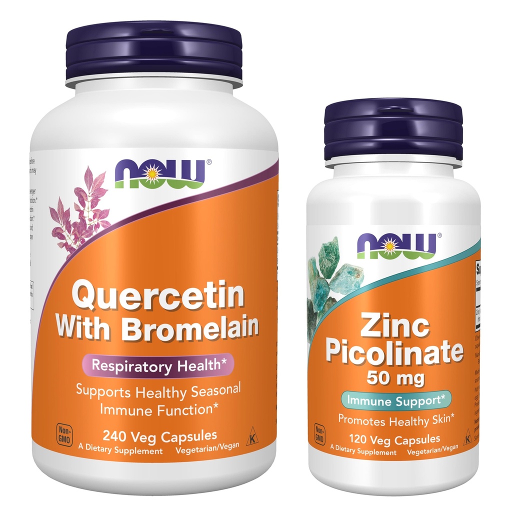 Now Foods Zinc & Quercetin with Bromelain Bundle - Quercetin with Bromelain Supplement 240ct + Zinc Picolinate 50mg 120ct - Supports the Immune System Health and Respiratory Functions*