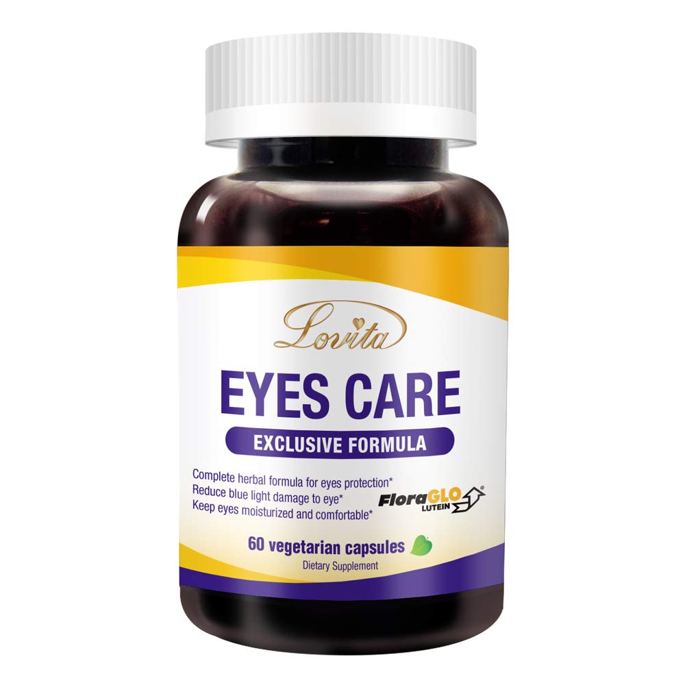 LOVITA Eyes Care, Eye Vitamins with Clinically Proven FloraGLO Lutein, 10000 mg Equivalent Bilberry, Black Currant & Eyebright, Supports Eye Strain, Dry Eye and Vision Health, 60 Vegetarian Capsules