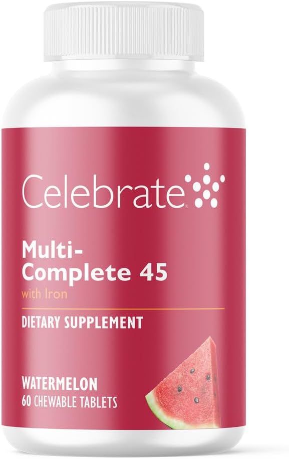 Celebrate Vitaminai Multi-Complete Chewables, 45mg Iron - Dienos Bariatric Multivitaminų Sleeve Gastrectomy ir Skrandžio Bypass chirurgijos pacientai - Eteriniai vitaminai ir mineralai - Melonas (180 tablečių)