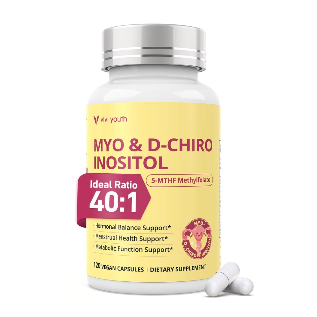 Myo-Inositol & D-Chiro Inositol 40:1 for Women — Hormone Balance, Ovarian Function & Regular Cycles | Vitamin D3, Methylfolate, ALA & Chromium | Third-Party Tested, Vegan, 120 Capsules