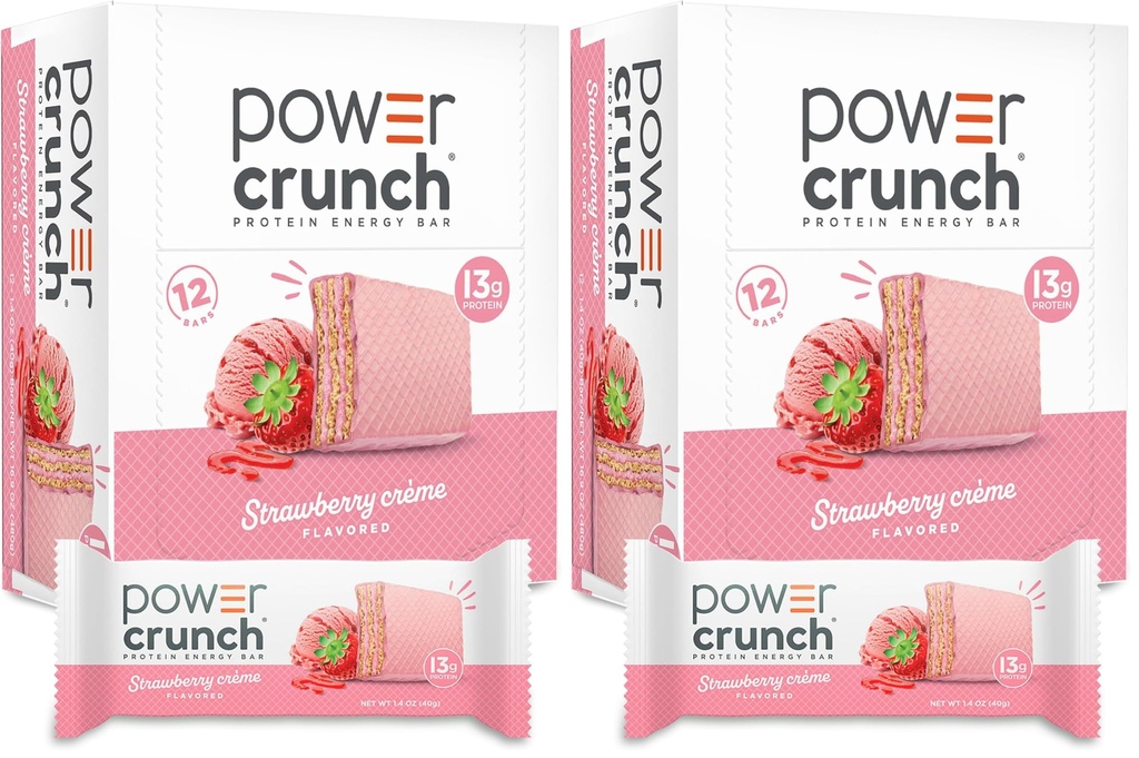Power Crunch Protein Wafer Bars, High Protein Snacks with Delicious Taste, Strawberry Crème, 1.4 Ounce (12 Count) (Pack of 2)