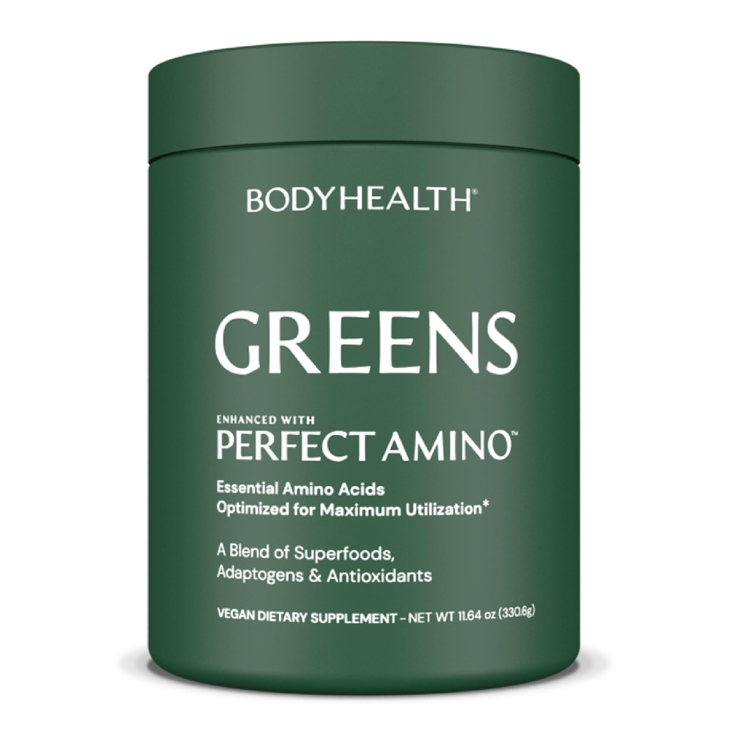 BodyHealth Perfect Greens Formula (30 Svgs) Daily Superfood Green Apple Smoothie Powder with Vegetables, Fruit, Antioxidants, Prebiotics, Probiotics, Fiber, and PerfectAmino Protein