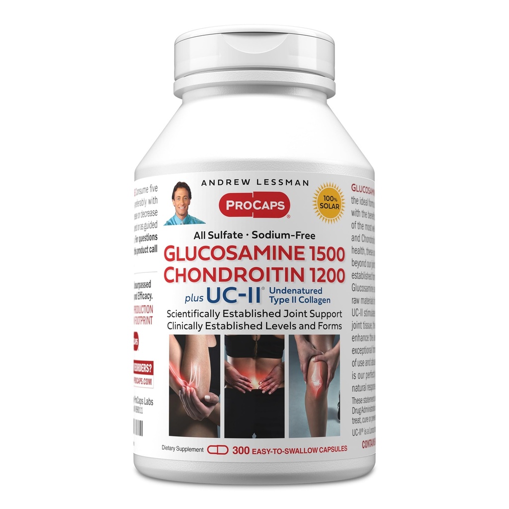 Andrew Lessman Glucosamine Chondroitin + UC-II – 300 Capsules – 100% Sulfate Form, Research Established Ingredients and Levels for Support of Healthy Joint Tissue. Small Easy to Swallow Capsules