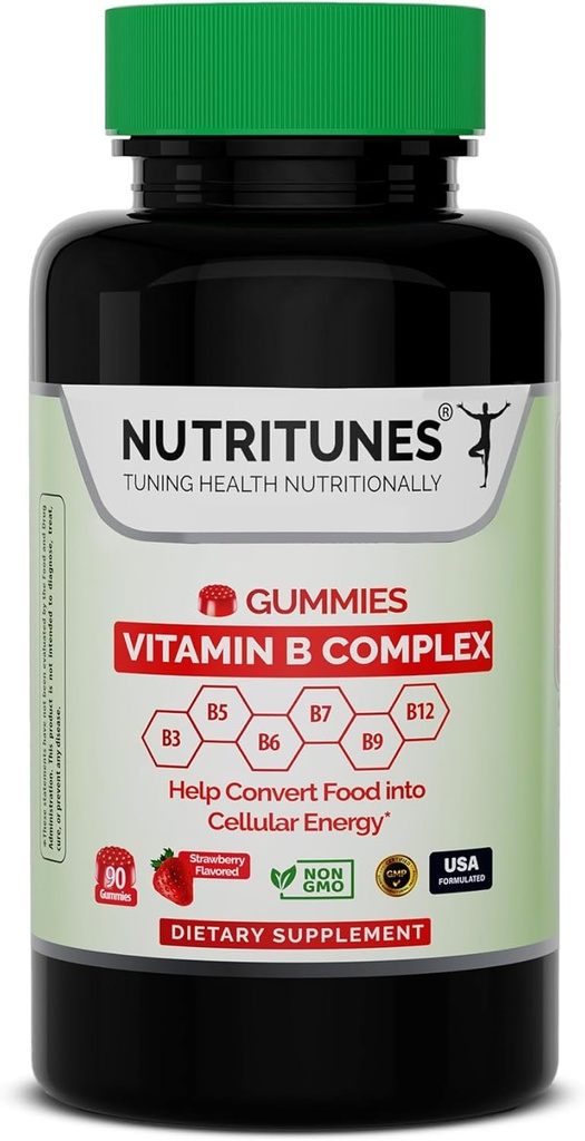 Gommies complexes de vitamine B – Vitamines complexes de haute puissance B Gommies avec du méthyle B12, du folate, de la biotine et de la vitamine C – non OGM, végétalien, sans gluten – 90 Gommies – fabriqués aux États-Unis