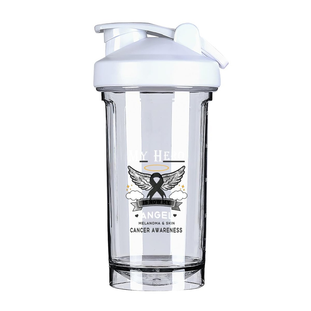 My Hero Is Now My Angel Melanoma & Skin 18 Ounce Shaker Bottle Drink Mixer Leak-proof Pre Workout Protein Shakes Meal Replacement Shakes Bottles 500ML/18 Oz White