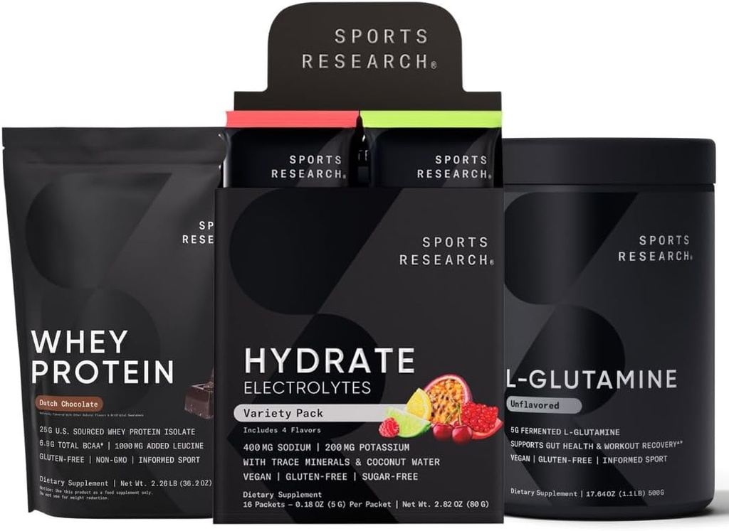 Sporta pētījumi Multi Flavor Hydrate Elektrolītu paketes, Holandes Šokolādes aromatizēts sūkalu proteīns Izolāta pulveris un Neuzliesmojošs L-glutamīns