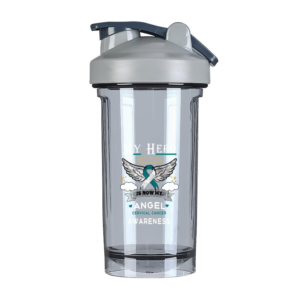 My Hero Is Now My Angel Cervical Cancer Awareness 18 Ounce Shaker Bottle Drink Mixer Leak-proof Pre Workout Protein Shakes Meal Replacement Shakes Bottles 500ML/18 Oz Gray