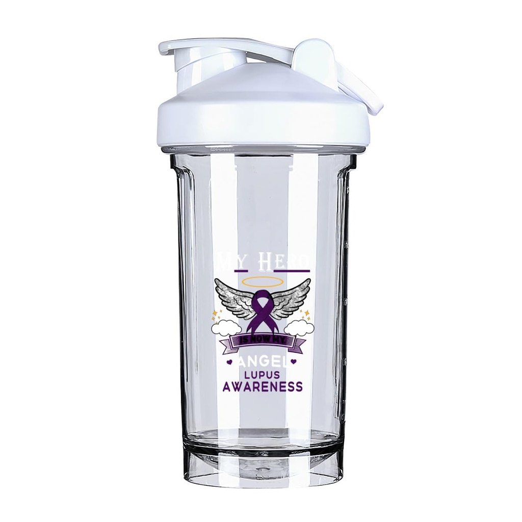 My Hero Is Now My Angel Lupus Awareness 18 Ounce Shaker Bottle Drink Mixer Leak-proof Pre Workout Protein Shakes Meal Replacement Shakes Bottles 500ML/18 Oz White&-ds5-2-2