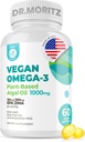 DR. MORITZ Vegansk Omega-3 Softgels for voksne og barn, laget av Algae olje med DHA EPA, små Algae Omega 3 kosttilskudd, Vegan, 60 greve