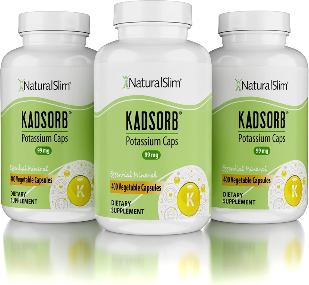 NaturalSlim Natural Potassium Citrate Gluconate 99 mg - Kadsorb Supports Electrolyte Balance " Normal pH - Absorbable Potassium supplements with Essential Minerals - Non GMO 400 Capsules 3 Pack