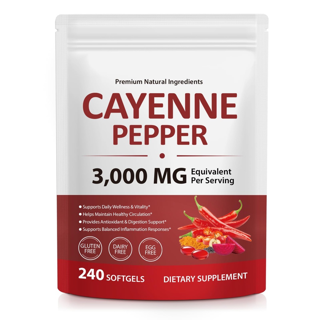 Cayenne Pepper Softgels Supplement, Cayenne Pepper Softgels with Vitamin D3 K2 & E,Turmeric, Berberine,Supports Healthy Blood Circulation- 240 Softgels