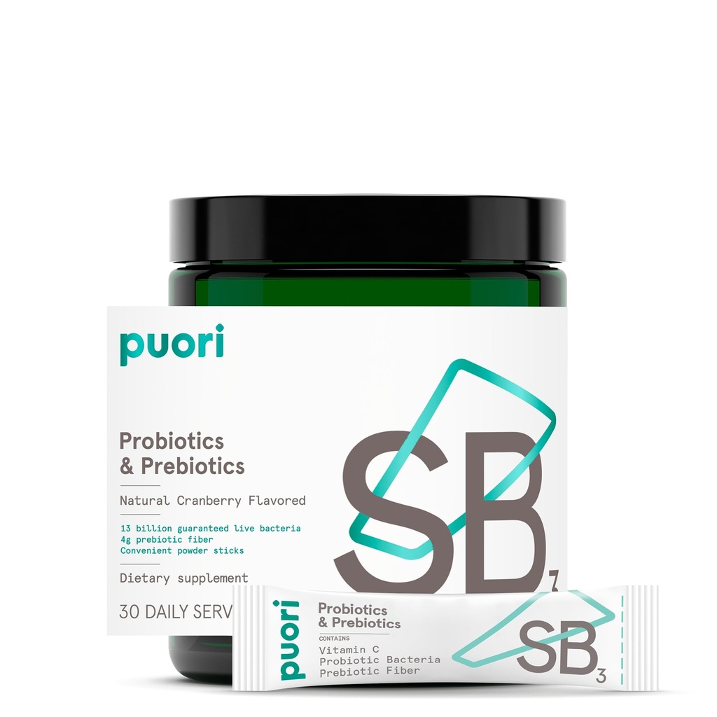 Puori Daily Probiotics & Prebiotics for Digetive & Gut Health - Immune Support Supplement with 13 Billion CFU & 4g Dietary Fiber - Shelf Stable for Bloating & Gas Relief
