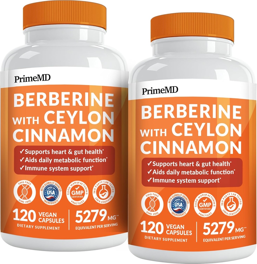ملحق من 21-in-1 Berberine مع Ceylon Cinnamon with Chromium, Bitter Melon and Green Tea Extract and Black Pepper Extract 5X لدعم الطاقة " Metabolism Support with 5279 mg (120 ct, Pack of 2)