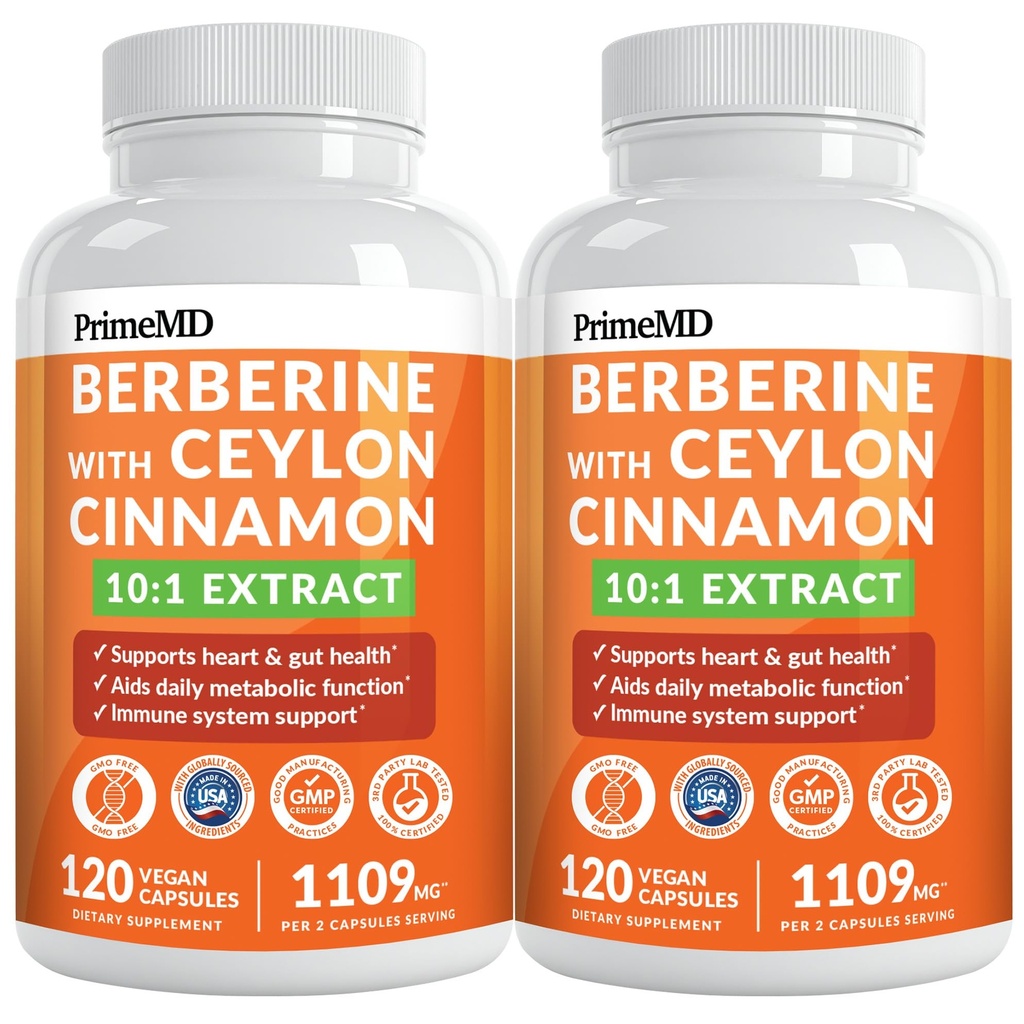 21-in-1 Berberine Supplement with Ceylon Cinnamon Capsules - Dihydroberberine with Chromium, Bitter Melon & Green Tea Extract - Berberine with Ceylon Cinnamon for Energy Support (120 Ct) (Pack of 2)