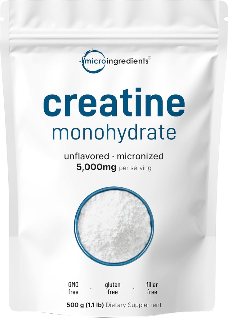 Instant Creatine Monohydraat Poeder 500 Gram (1.1 Lb), 5000mg Per Serv, Micronized Creatine Powder, Unflavored, Pure, No Filler, Keto & Vegan, Easy Solution Pre Workout voor vrouwen en mannen