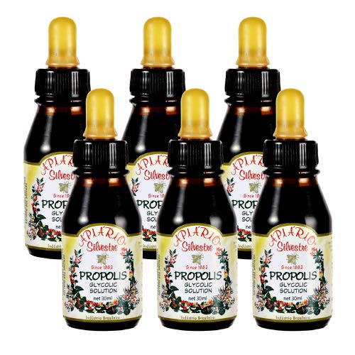 Apiário Silvestre Brazilian Green Propolis Liquid Drops, 6 Bottles, Concentrated Alcohol-Free Glycolic Extract, Class A Bee Propolis, Immune & Antioxidant Support, Halal, GMP & HACCP, 30 mL Each