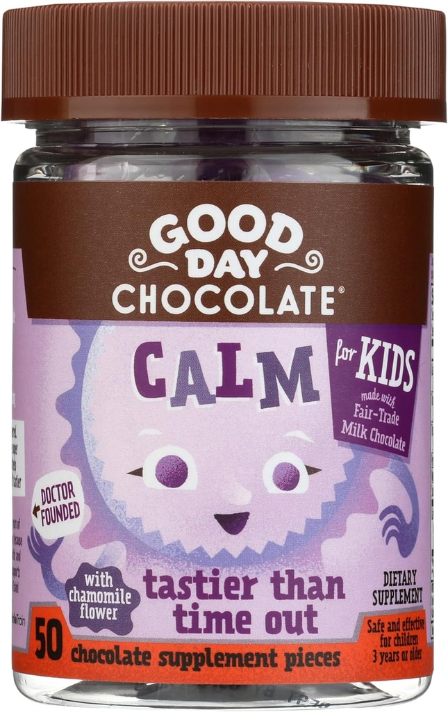 Bon jour Chocolat supplément calmant naturel pour les enfants, mélange de camomille, L-Theanine, commerce équitable et chocolat non-OGM, 50 pièces