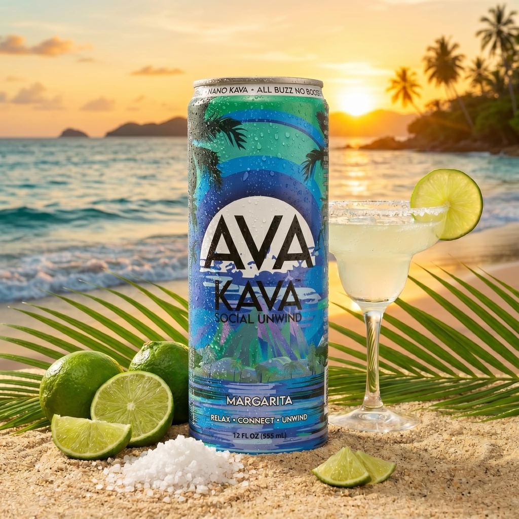 AVA Kava | Alcohol-Free Relaxation Drink | Margarita | Fast Acting Nano Kava • Zero Sugar Alcohols • Vegan • Plant Based • No Preservatives • Natural Flavors • Non GMO • Gluten Free | 12oz Cans (6-Pack)