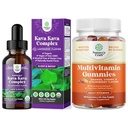 Bundle of Potent Liquid Kava Kava Drops Supplement with Kavalactones - Relax Calming Tonic for Stress Relief & Better Sleep & Multivitamin Gummies for Adults - Halal Multivitamin Gummy with B12 Biotin