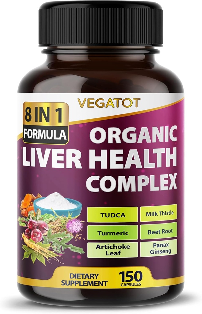VEGATOT Liver Health Complex Formula **USA Laget og testet** Høy styrke med TUDCA, Melk Thistle, Beet Root, Artichoke Leaf, Panax Ginseng, Astragalus, Tumeric - Clean & Detox Formula