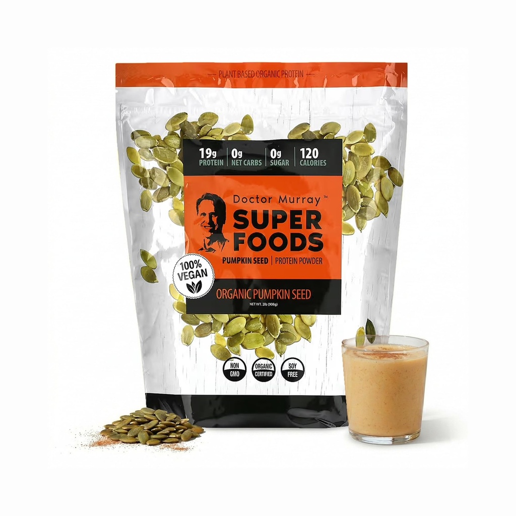 Dr. Murray's Organic Pumpkin Seed Protein Powder - Plant Based Vegan Protein | Organic | Keto Friendly | Non-GMO | Soy Free | Gluten Free | 2 lb., 30 Servings
