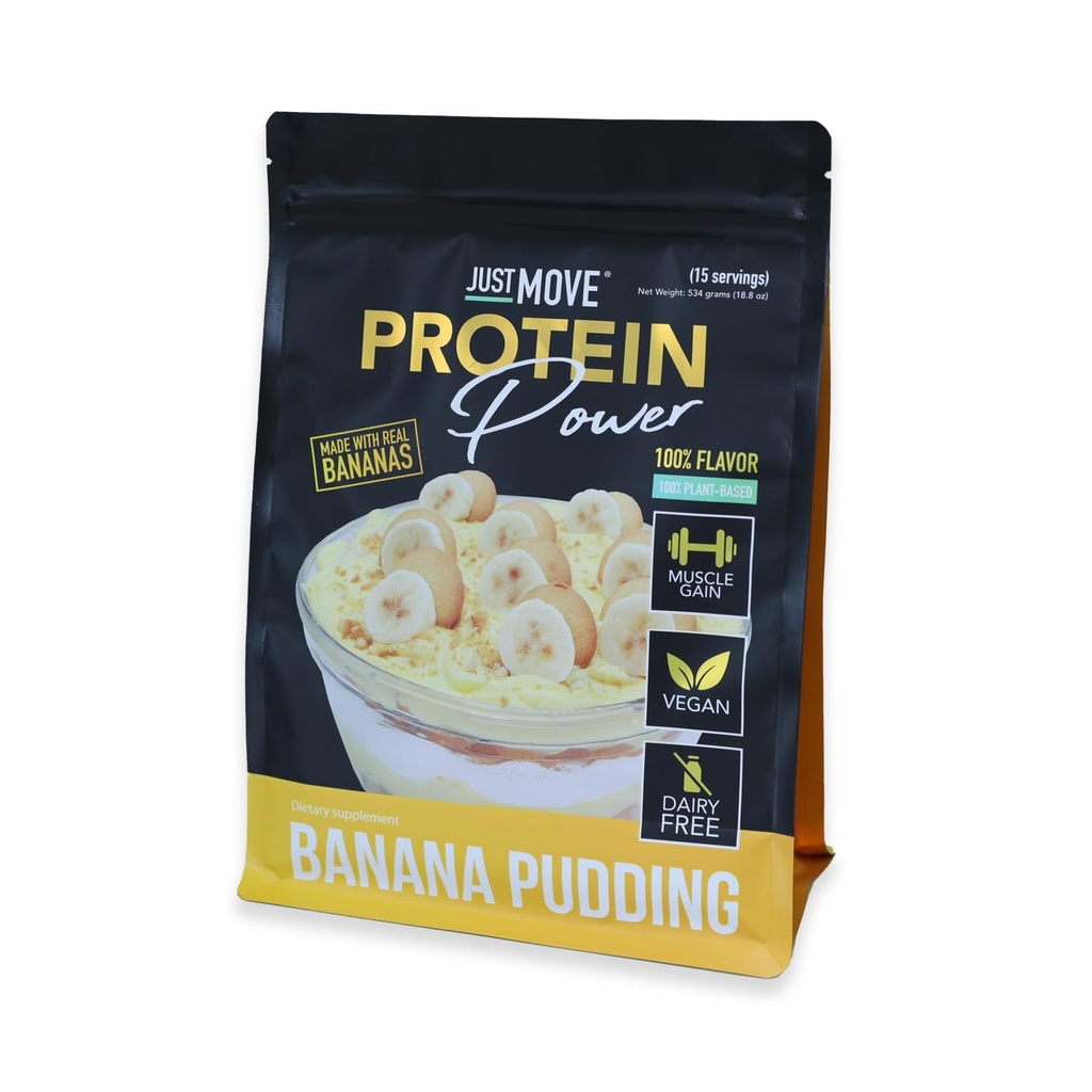 Just Move Protien - Banana Pudding Protein - Vegan (Plant Based), Organic, Dairy Free, Soy Free, Gluten Free, Keto, Peanut Free, 20g Protein, Low Carb, Non GMO (16.5)