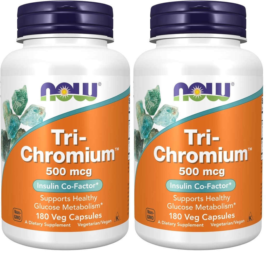 NOW Foods Supplements,Tri-Chromium™ 500 mcg with Cinnamon,Insulin Co-Factor*,180 Veg Capsules,(Pack of 2)